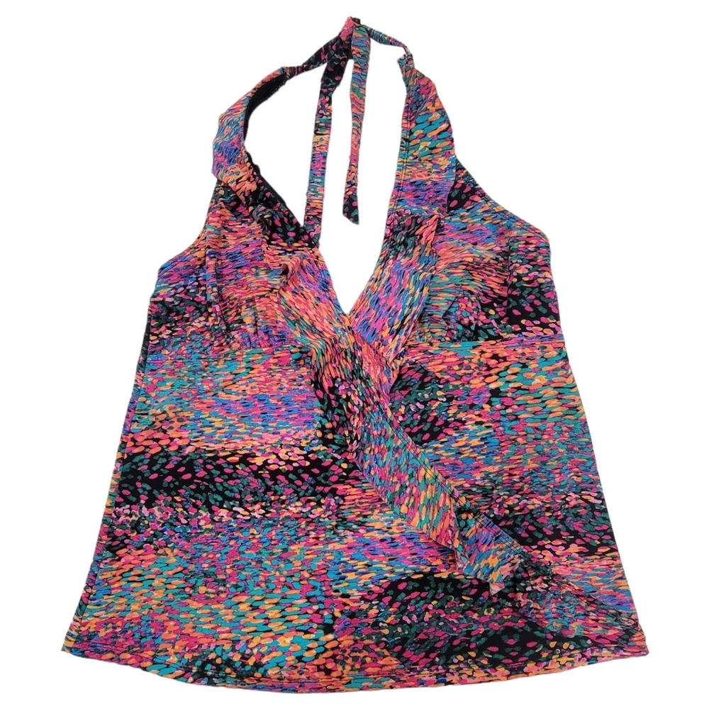 Love Your Assets by Spanx Large - Ruffled Halter Tie Tankini Swim Top